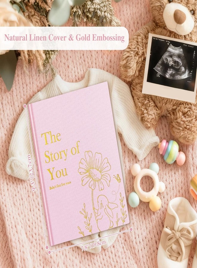 Lanpn Baby Memory Book for Boy Girl - The Story of You, Newborn Babys Book Keepsake Photo Album for New Parents, Linen Cover Baby First 5 Year Milestone Journal Scrapbook (Pink, 154 Pages) - Image 2